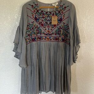 UMGEE Gray  blouse with Colorful Embroidery